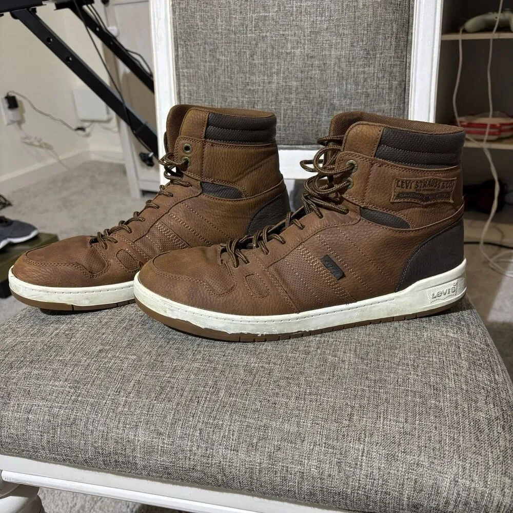 Levi’s Brown Faux Leather Lace Up High Top Sneakers Shoes Men Size 12